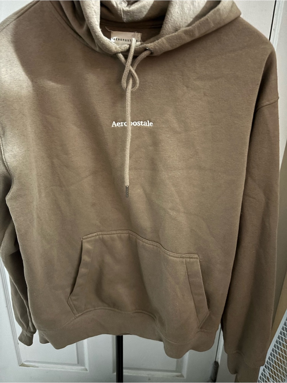 Aeropostale Men's Taupe Pullover Hoodie with Center Logo